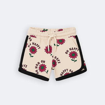 BEIGE OH HAPPY DAYS PRINT SHORTS FOR GIRLS